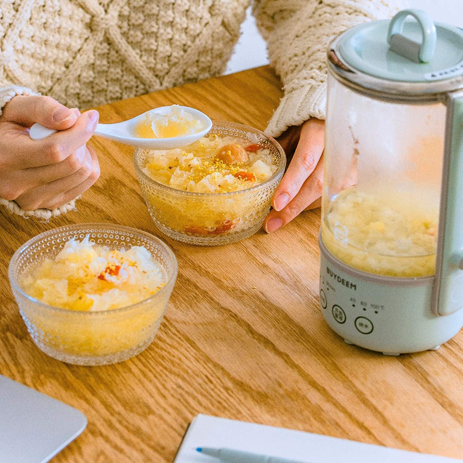 Travel Electric Kettle - Mini Healthy-Care Beverage Kettle - Designed with German Schott Glass and Durable Pro 18/10 Stainless Steel - Capacity: 0.6L - Color: Cozy Greenish.