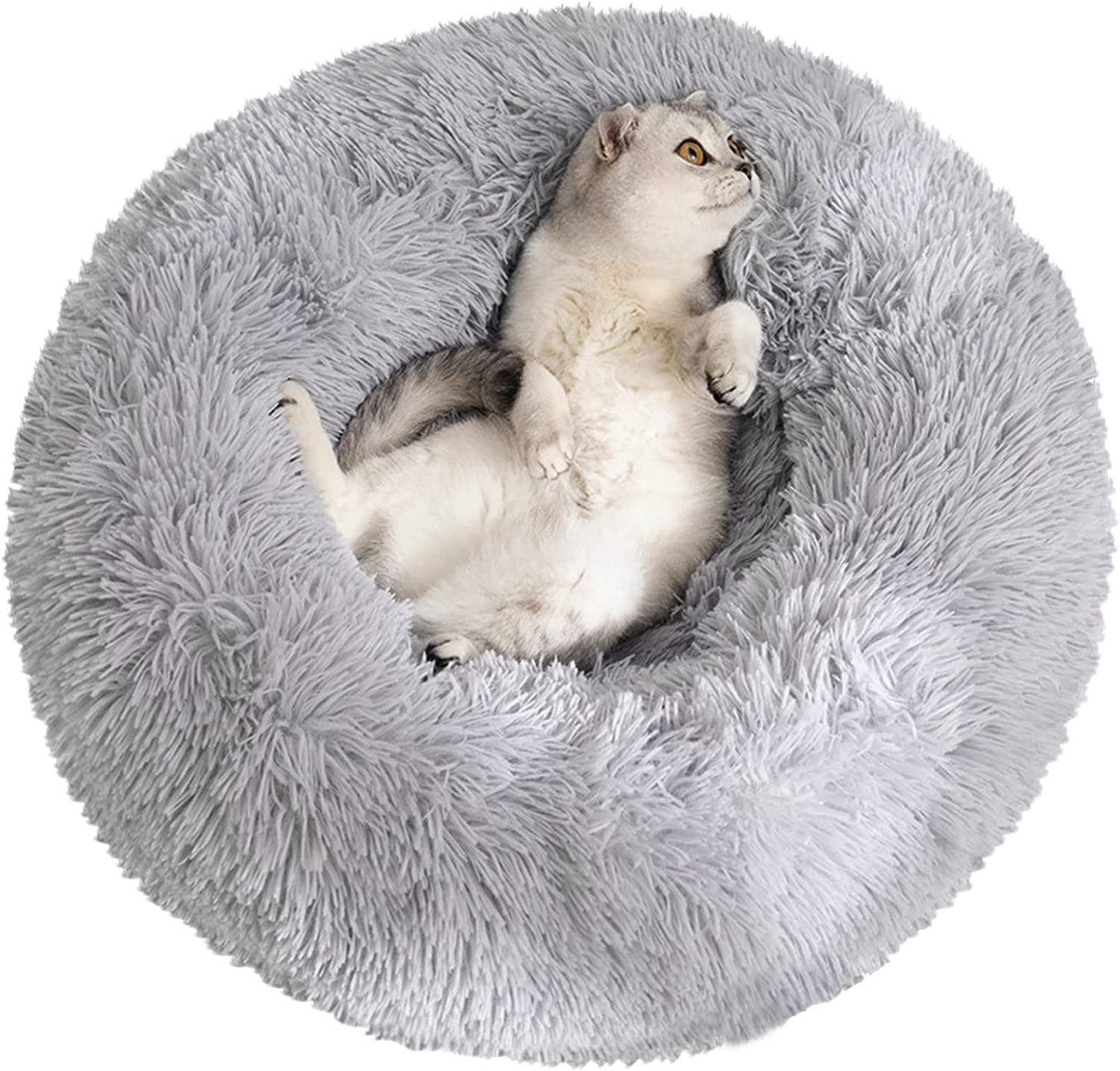 24'' Calming Dog Bed - Suitable for Small Dogs and Indoor Cats - Round Donut Shape - Washable - Provides Self-Warming Comfort - Made from Soft Luxury Plush - Ideal for Pet Anxiety - Cuddler Cushion for Puppies and Kittens up to 20lbs.