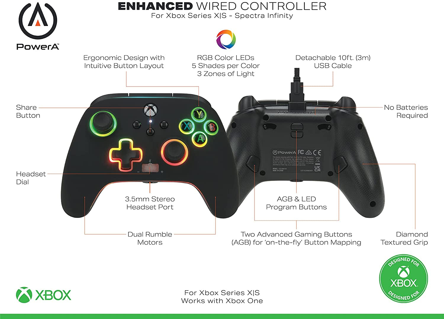  Infinity Enhanced Wired Controller for Xbox Series X|S - Black 