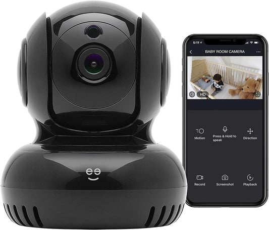 Black Wireless Indoor Surveillance Camera with Auto Tracking Alerts, Motion Zones, Pan/Tilt/Zoom, 2-Way Talk, Night Vision, Works with Alexa and Google Home, 1080P