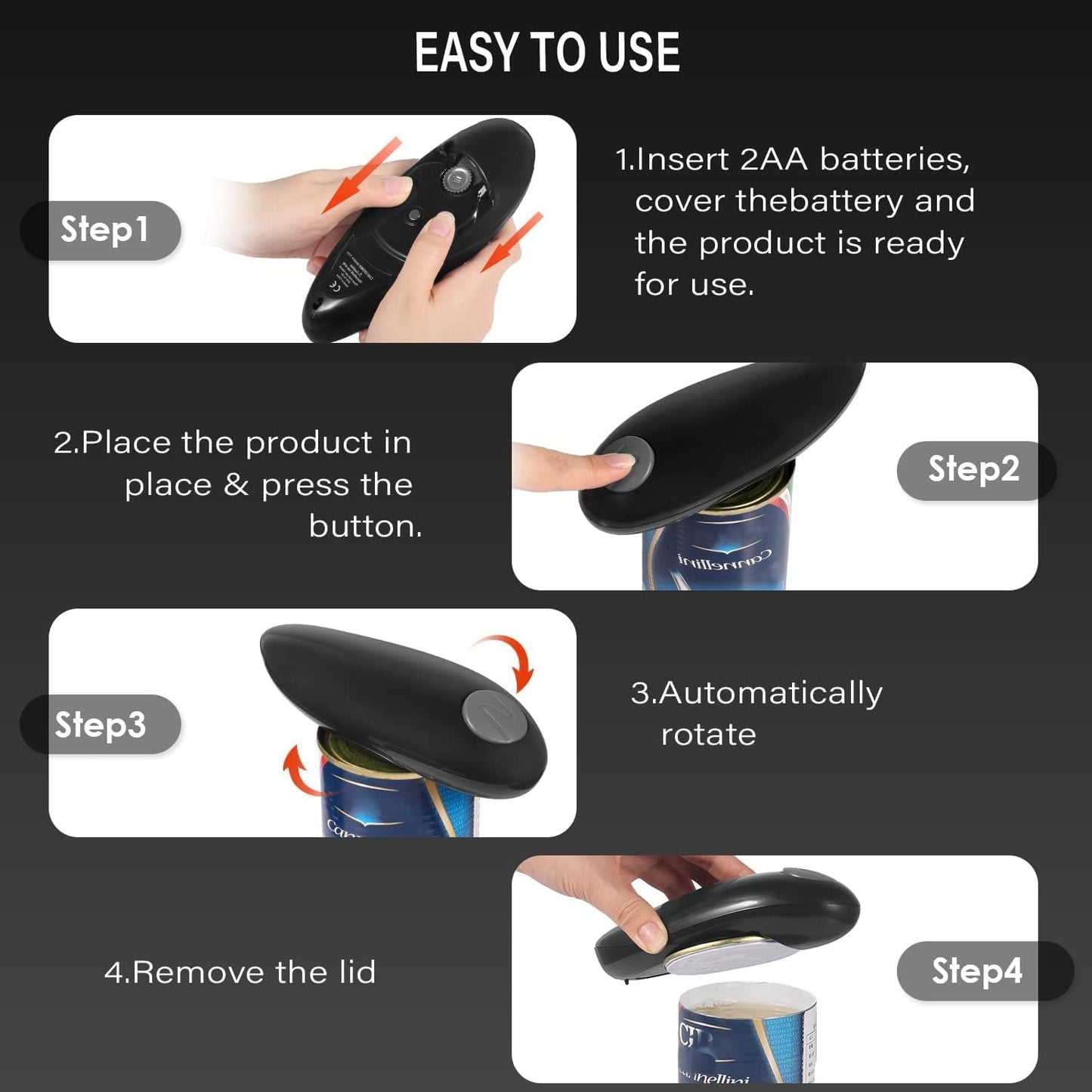 Handsfree Electric Can Opener - Best Kitchen Aid for Seniors, Arthritis-Friendly Electric Jar and Bottle Opener - Essential Home Gadget for Women, Small Kitchen Appliances for Dorm Rooms, and Camping Gadgets