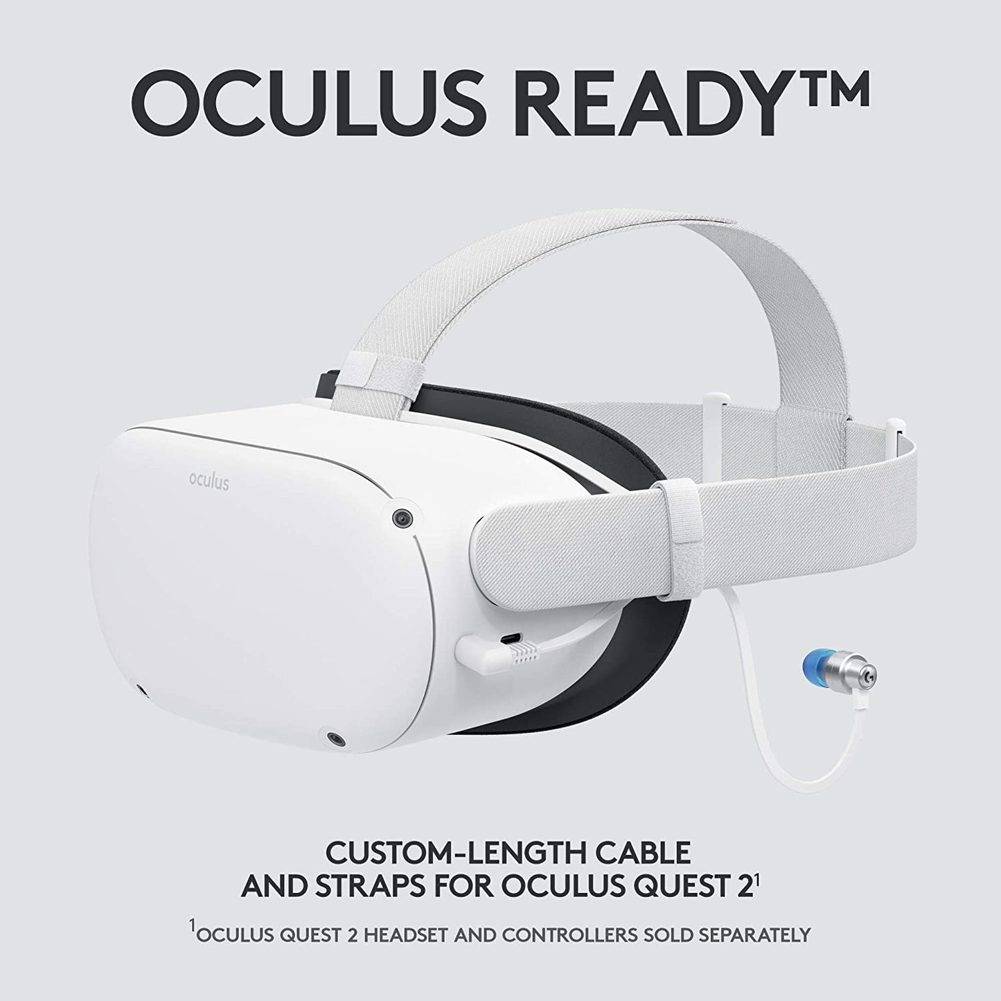 Oculus Quest 2 VR Gaming Earphones - Custom-Length Cable and Straps, Dual Driver Audio, Durable Aluminum Housing, Low-Latency 3.5mm Aux, Oculus Ready