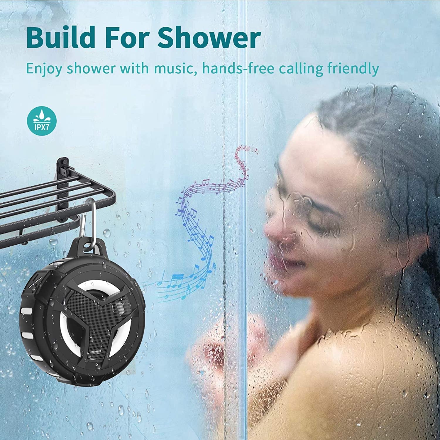 Bluetooth Shower Speaker: Portable and IP67 Waterproof Outdoor Speaker with LED Light. It's Floating and True Wireless Stereo, featuring a 2000mAh battery. Perfect for Pool, Kayak, Bike, Golf, and Gifts. Color: Black.