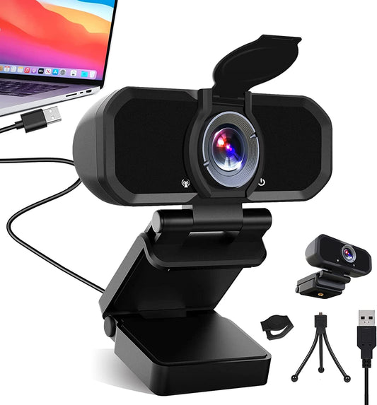 HD USB Webcam with Microphone & Privacy Cover - 1080P Resolution - 110 Degree Wide Angle - Plug and Play - Desktop PC Laptop Computer Web Camera for MAC - Ideal for Zoom Video Conferences, Skype, and YouTube Streaming