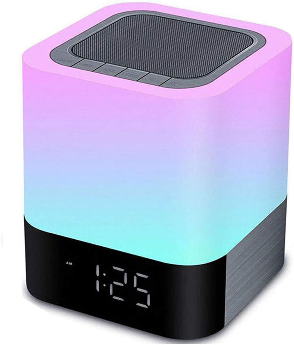 Night Lights Bluetooth Speaker: Combines an Alarm Clock, Wireless Bluetooth Speakers, and Touch Sensor Bedside Lamp. Enjoy Color Changing Night Lights for Kids, Mp3 Music Player, Speakerphone, and Supported Functions like TF Card and Aux-In.