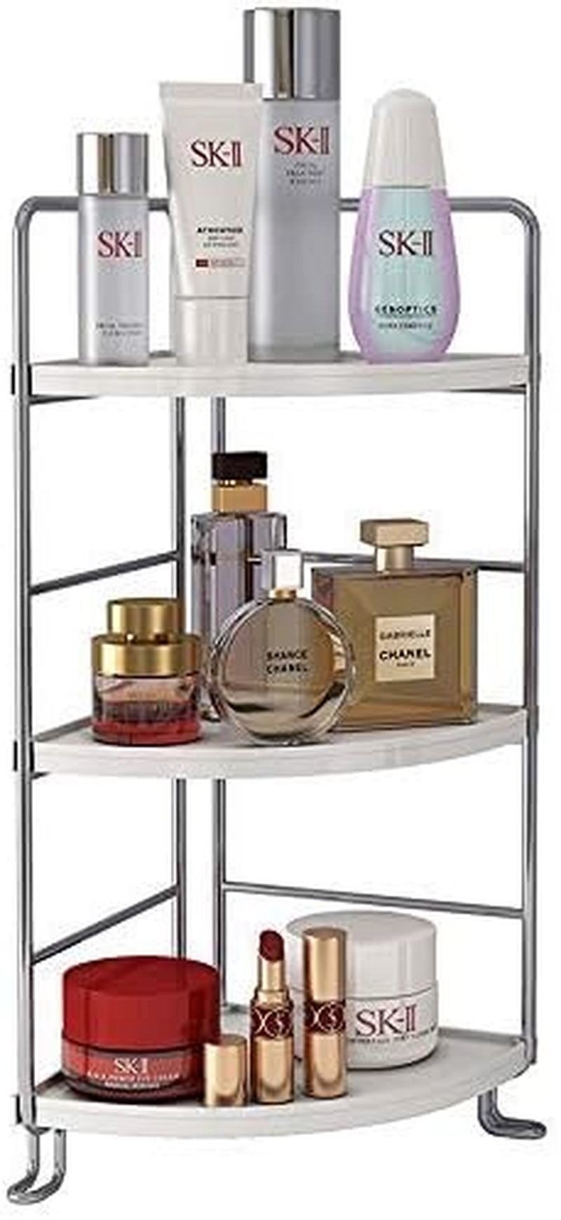 3-Tier Corner Storage Shelf Organizer for Cosmetics, Bathroom, Kitchen, Countertop, Vanity. White.