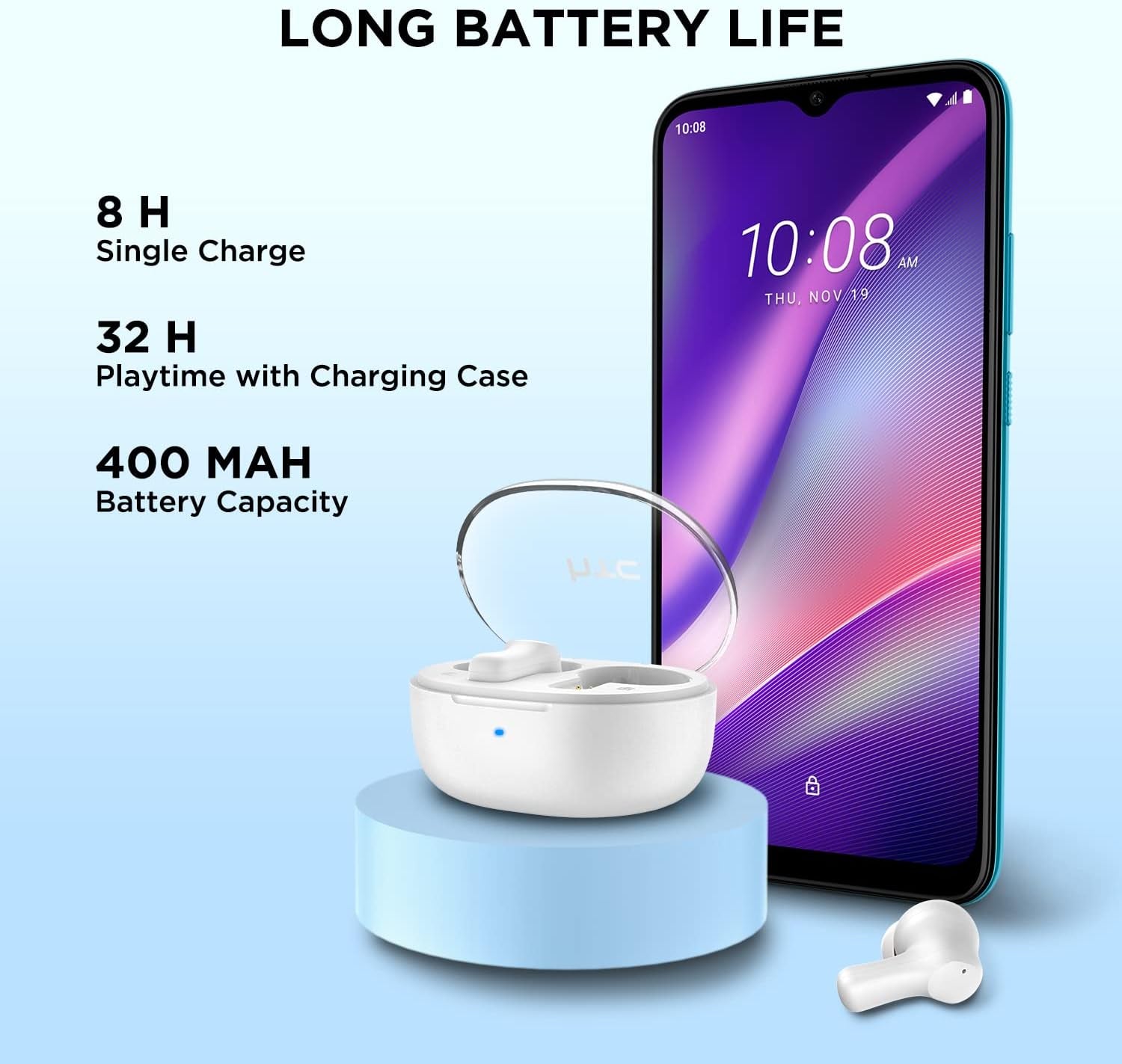 True Wireless Earbuds 1 - Bluetooth 5.3 Stereo Earphones with Transparent Charging Case, In-Ear Headphone ENC Noise Cancelling, 32-Hour Playtime, Built-In Mic, Touch Control Crystal White