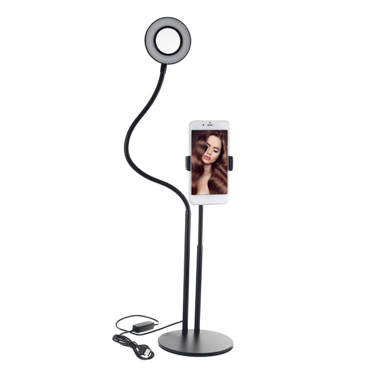 Professional Selfie Ring Light with Flexible Desk Lamp Arm - LED Fill Beauty Light with 11 Brightness Levels and 3 Color Dimmable Options for Live Streaming, Table Stand, and Phone Clip - Ideal for Youtube and Tiktok