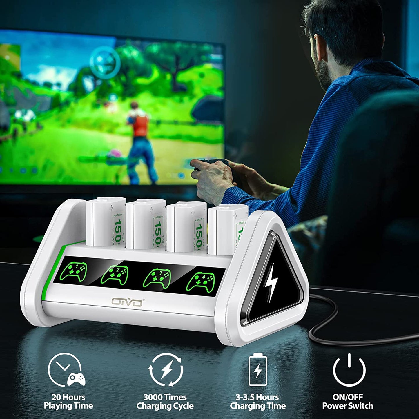 Rechargeable Battery Packs and Charger for Xbox Series X/S & Xbox One 1 X/S/Elite Controllers - High-Capacity Battery Packs Designed for Xbox 1, One S, and Series X/S Controllers.