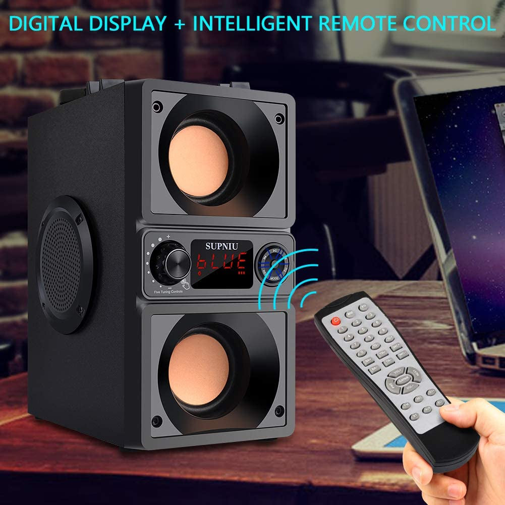  Portable Boombox with 40W (60W Peak) Stereo Dual Woofers and Dual Tweeters. Wireless Home Party Speaker with 2400 Minutes Playtime, Suitable for Party, Camping, and Gym.