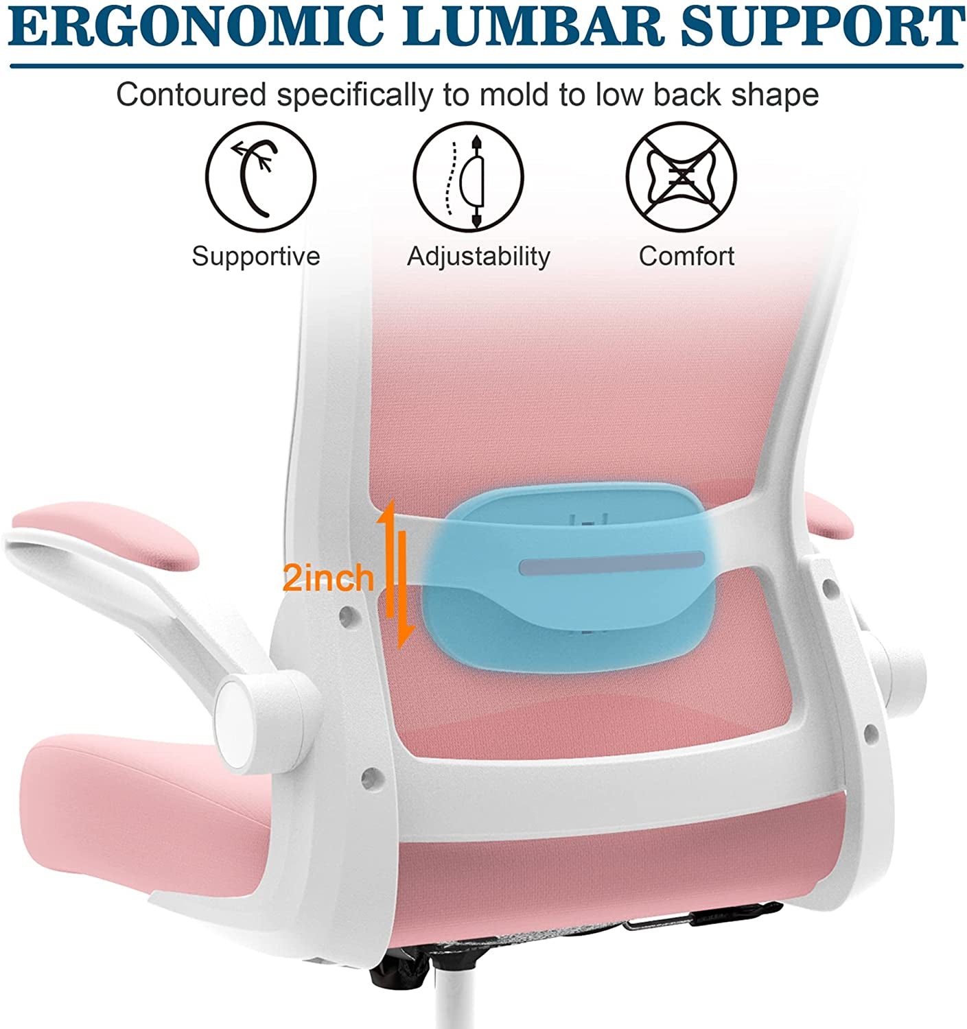 High Back Ergonomic Office Chair: This desk chair features Adjustable Lumbar Support and a Headrest flip-up Armrests