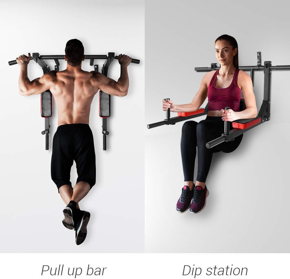 Wall Mounted Multifunctional Pull Up Bar and Dip Station for Home Gym Workout - Power Tower Set with 440 Lbs Weight Capacity - Training Equipment for Fitness and Strength Training OT126