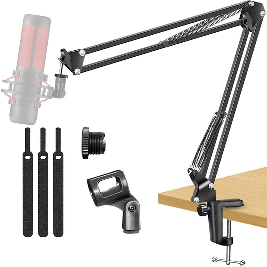 Adjustable Microphone Suspension Boom Scissor Arm Stand - Designed for Broadcasting, Recording, Voice-Over, Sound Studios, Stages, Streaming, Singing, and TV Stations.