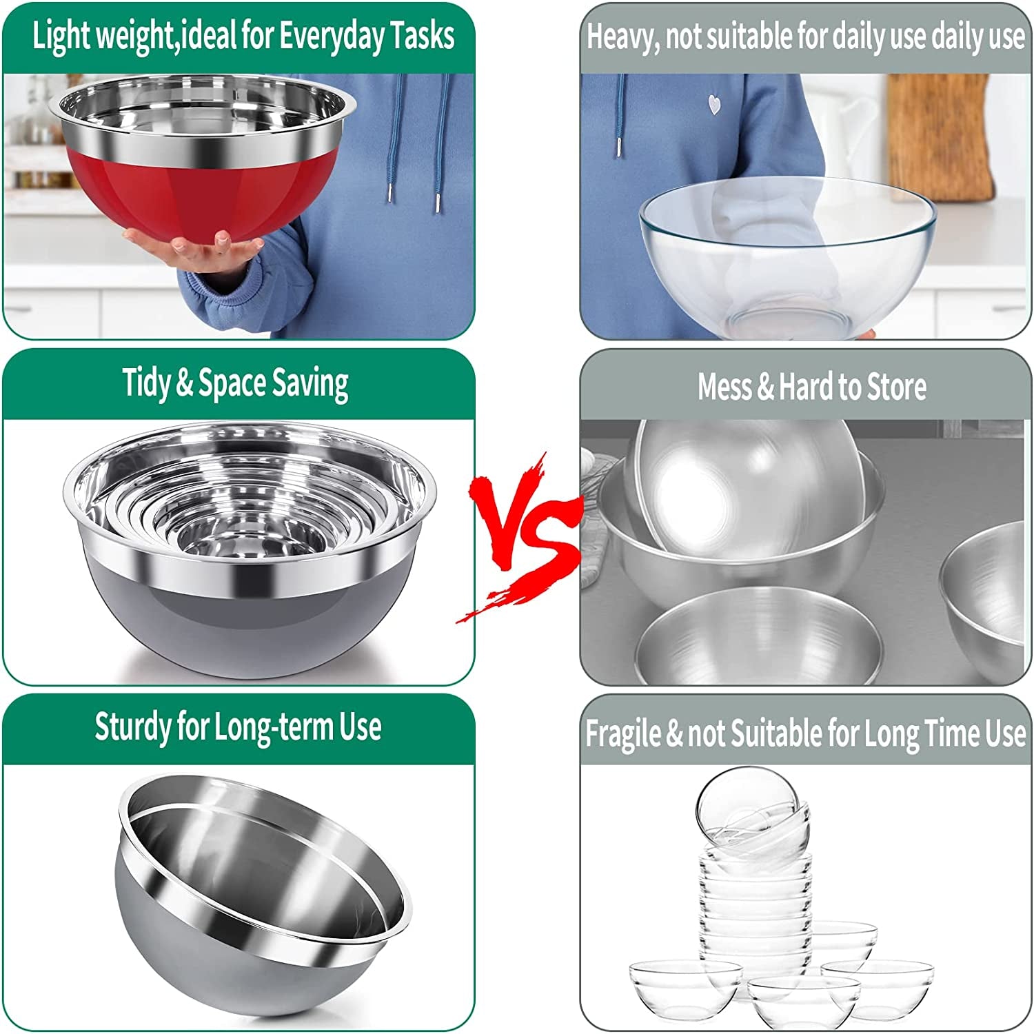 Stainless Steel Mixing Bowls with Airtight Lids - Set of 20 Colorful Nesting Salad Bowls in Various Sizes, Ideal for Mixing, Preparing, and Serving