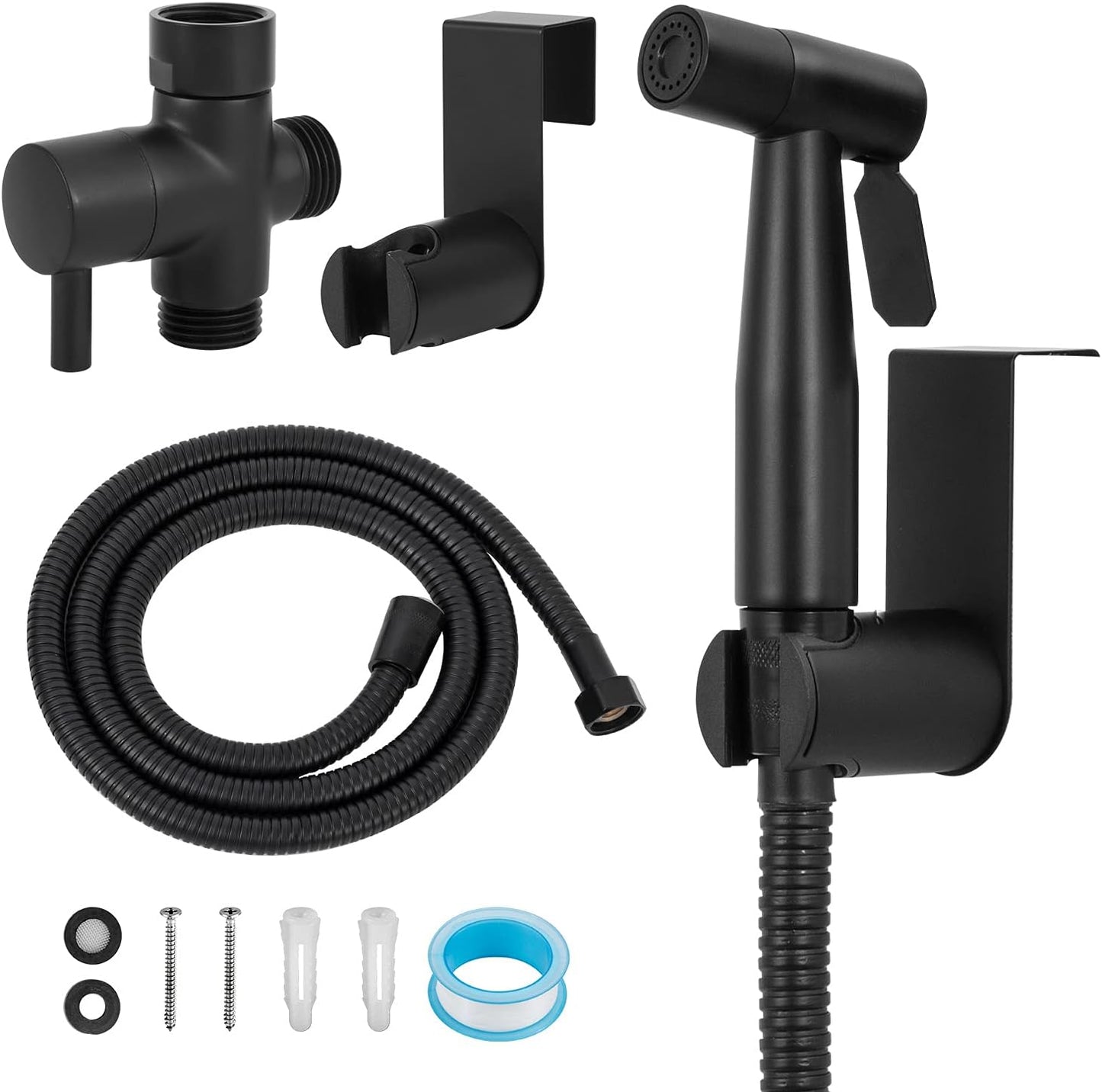 Matte Black Stainless Steel Handheld Bidet Sprayer Set for Toilet - Provides Full Pressure, Leakproof, and Great Water Pressure for Personal Hygiene, Bathing Pets, and More.
