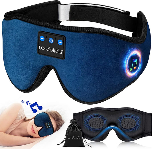3D Sleep Mask Headphones, Bluetooth Sleeping Eye Masks, Ultra-Thin HD Stereo Speakers Wireless Sleep Headphones for Yoga, Insomnia, Over-Ear Earbuds, Cool Tech Gadget Gifts for Women in Dark Blue