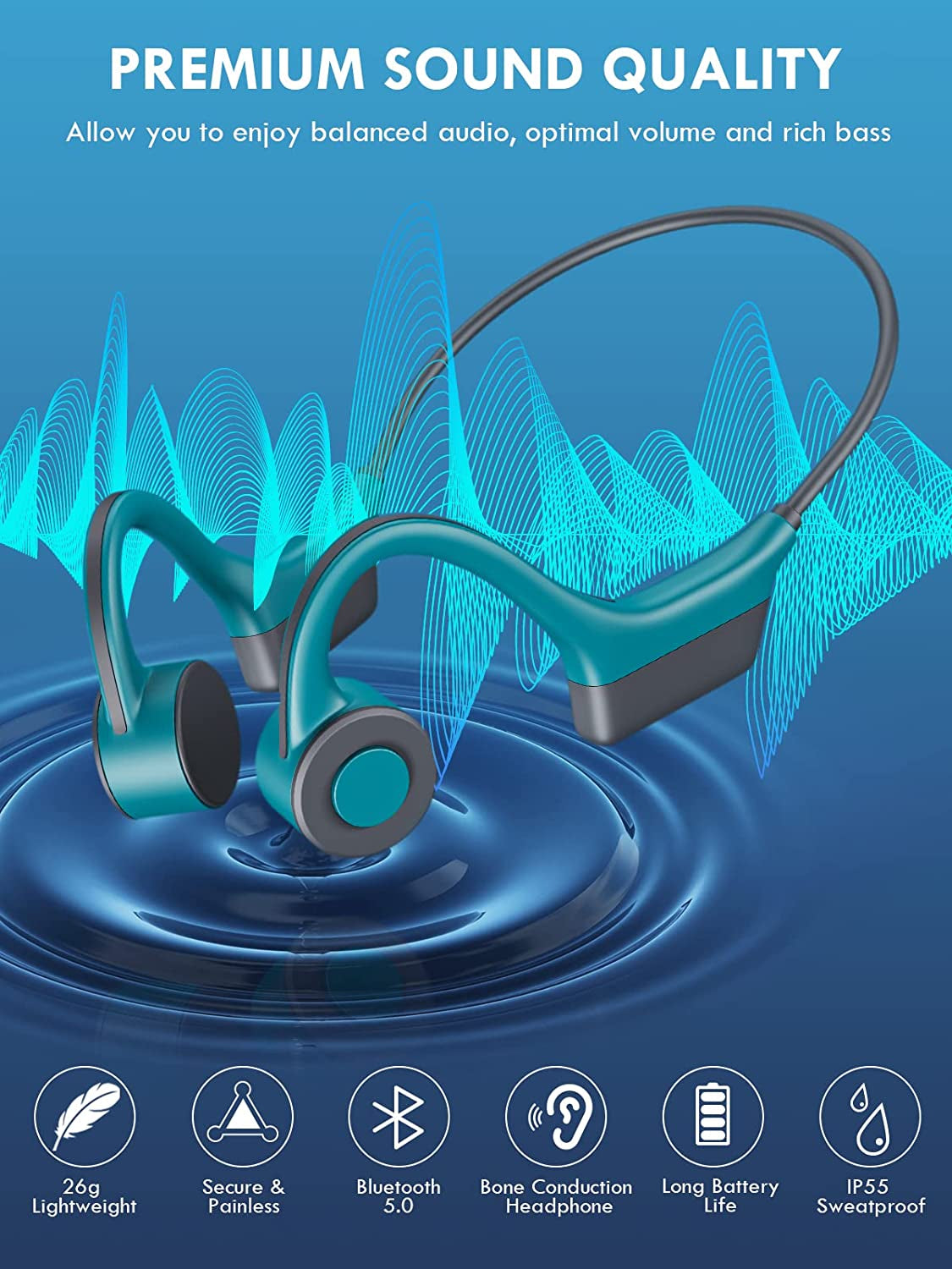 Bluetooth Bone Conduction Headphones - Wireless Open Ear Earphones with Mic for Sports, Hiking, Running, Driving, Cycling, Fitness Workouts, and Walking