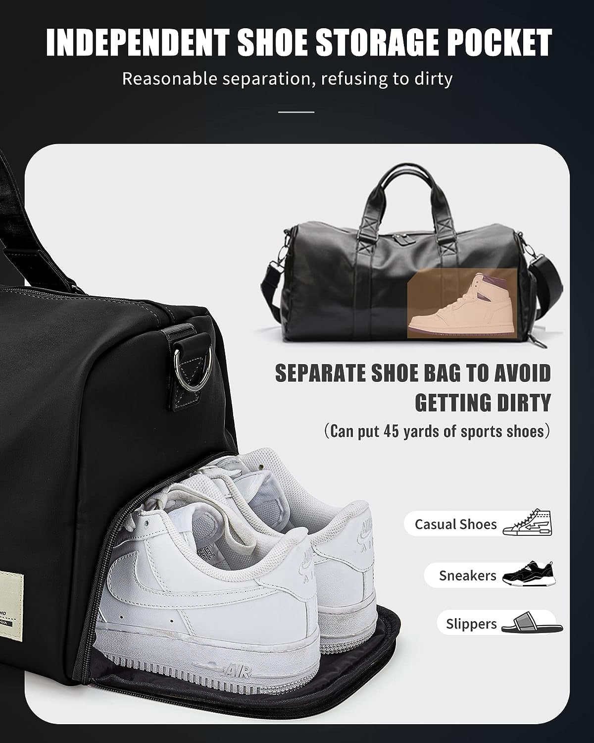 Waterproof Leather Gym Duffle Bag - Large Sports Bag for Travel - Features Shoes Compartment and Wet Bag - Suitable for Men and Women - Ideal for Weekends and Overnight Trips.