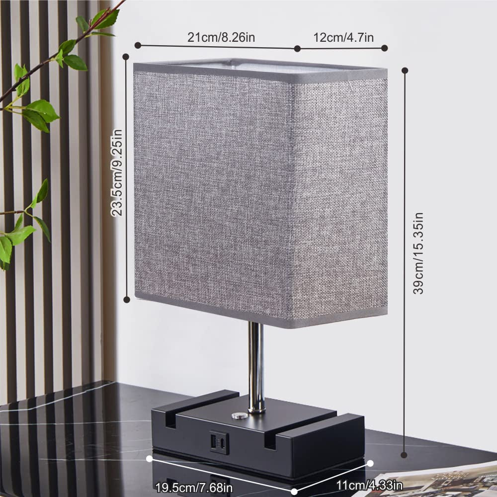 Set of 2 Modern Touch Control Table Lamps with LED Bulbs: 3-Way Dimmable Bedside Lamps featuring Built-in Dual USB Charging Ports and 2 Phone Stands, Perfect for Study, Bedroom, Living Room, or Office