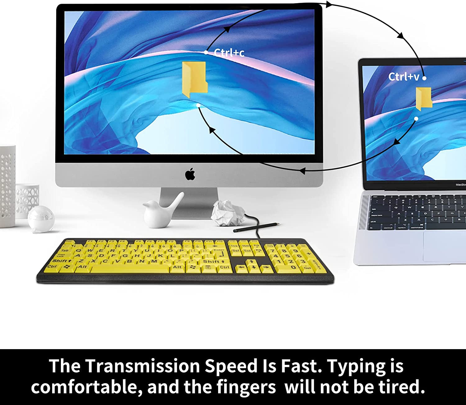 Large Print Computer Keyboard: Wired USB High Contrast Keyboard for Visually Impaired, Seniors, Students, and Computer Beginners