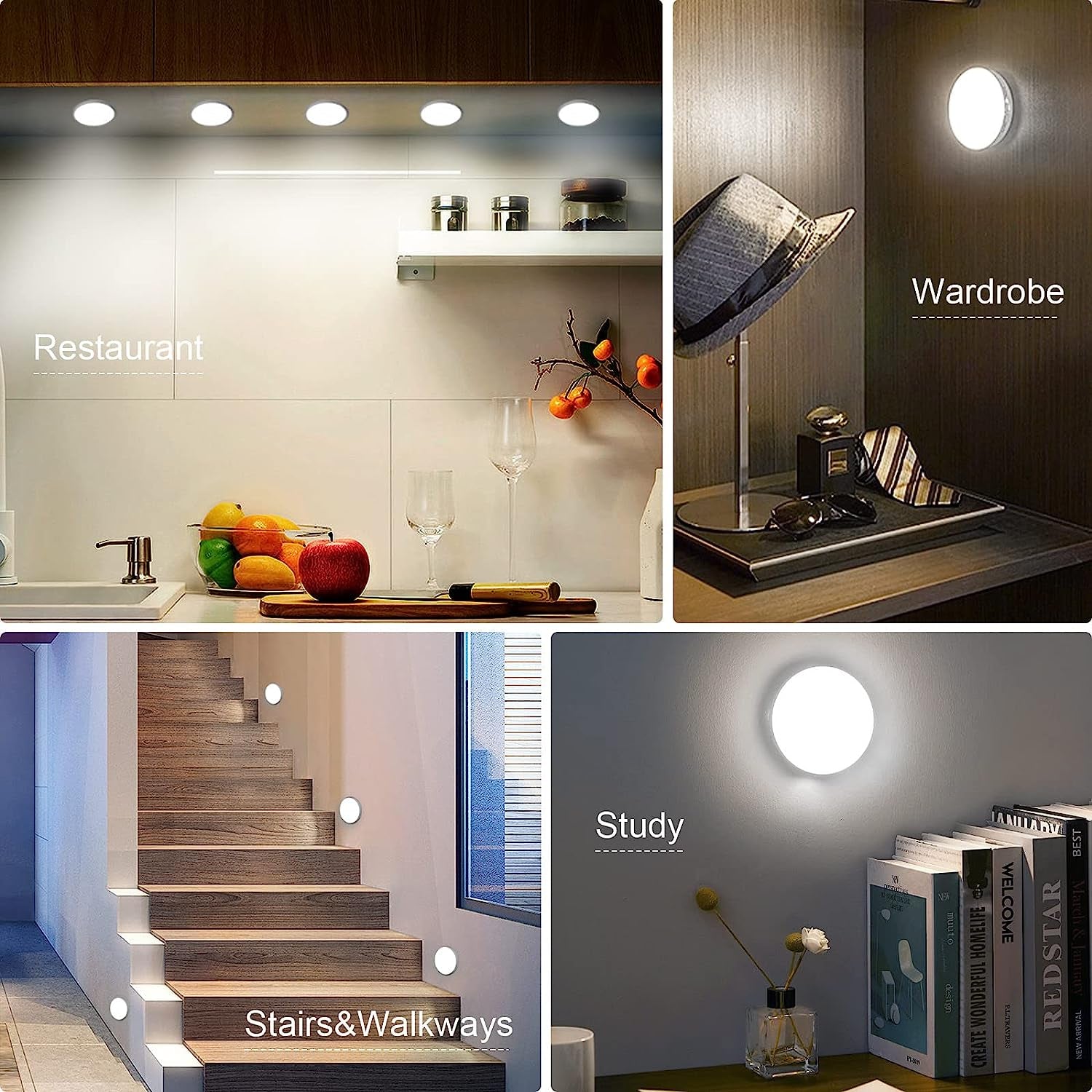  6 Pack Rechargeable Motion Sensor Light with 8 LEDs, USB Cables, and Magnetic Patch - Wireless Wall Lamp for Stair, Bedroom, Toilet, Hallways (6000K Cold White)