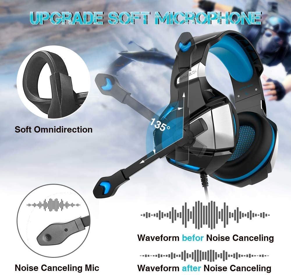 Over Ear Gaming Headphones with Noise Cancelling Microphone, Volume Control, RGB LED Light - Compatible with PS4, Xbox One, PC, Laptop, Mac, Tablet, Smart Phone