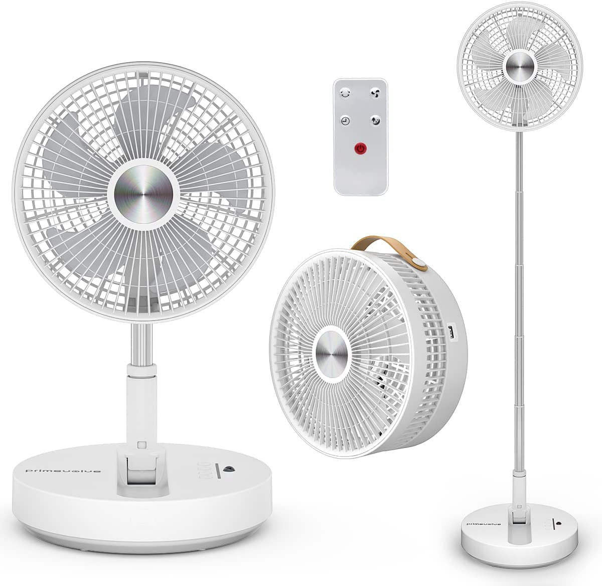 10-Inch Oscillating Fan with Remote, Adjustable Height, USB Rechargeable, 4 Speeds, 8-Hour Timer Setting for Bedroom, Home Office, Outdoor Camping, Tent Travel, White