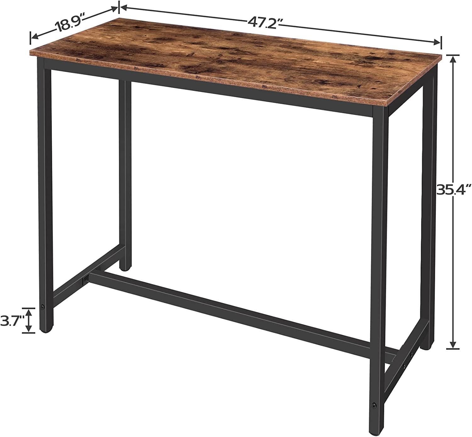 Rectangular Bar Table, 47.2" Pub Table for Living Room, Dining Room, and Kitchen, Adjustable Feet, Sturdy Metal Frame, Industrial Design, Easy Assembly, Rustic Brown Finish