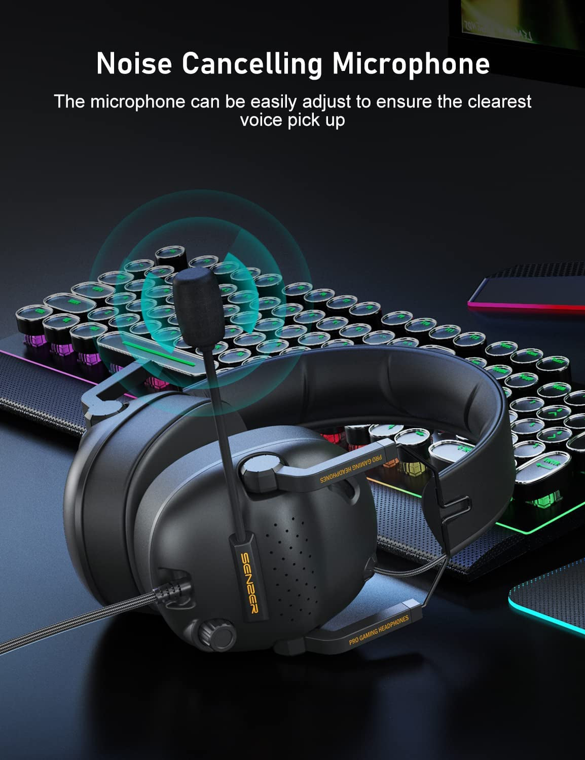 Surround Sound Pro Gaming Headset SG500: Noise Cancelling Microphone, Detachable Memory Foam Ear Pads. Portable Foldable Headphones for PC, PS4, PS5, Xbox One, Switch.