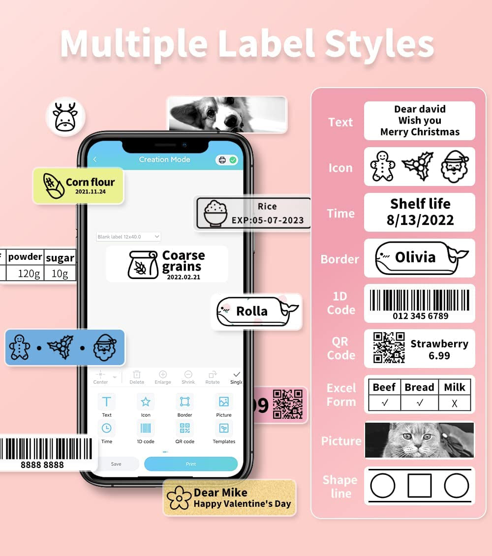 Compact Bluetooth Mini Label Maker: A Sticker Maker Machine that's Compatible with iOS & Android. This Pink Labeler is Great for Home, Office, and Organization Tasks, and it's Conveniently USB Rechargeable.