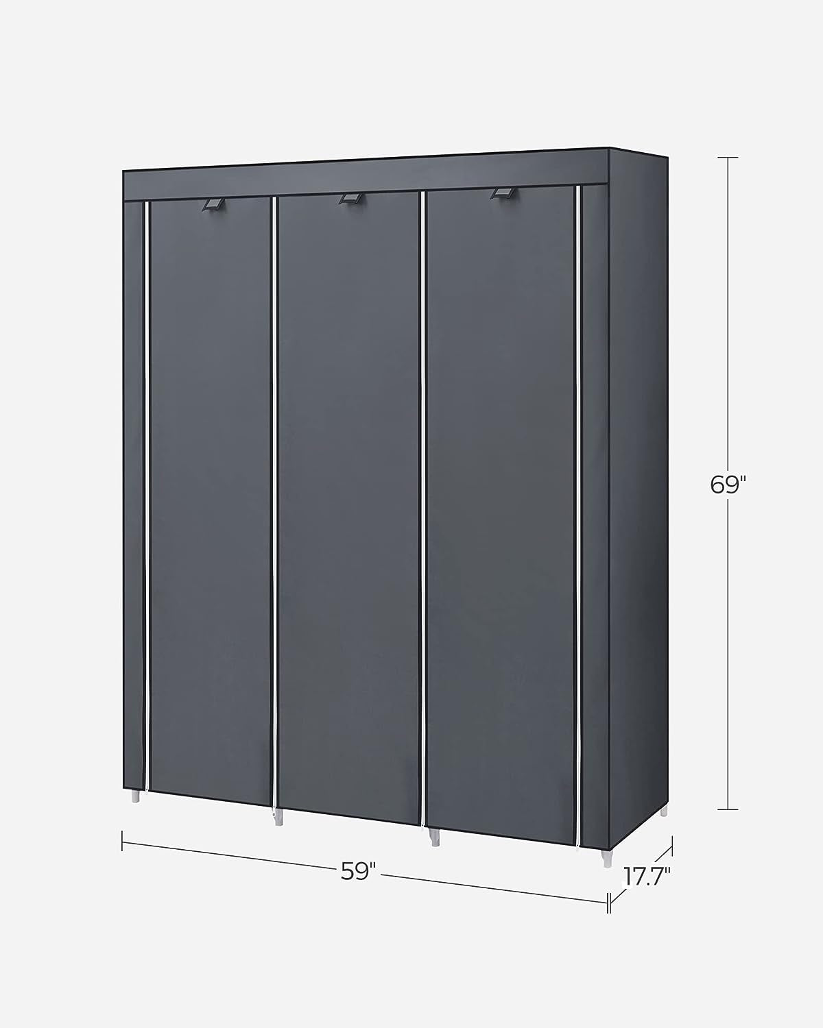 Portable Clothes Closet: Non-Woven Fabric Wardrobe Storage Organizer in Gray 