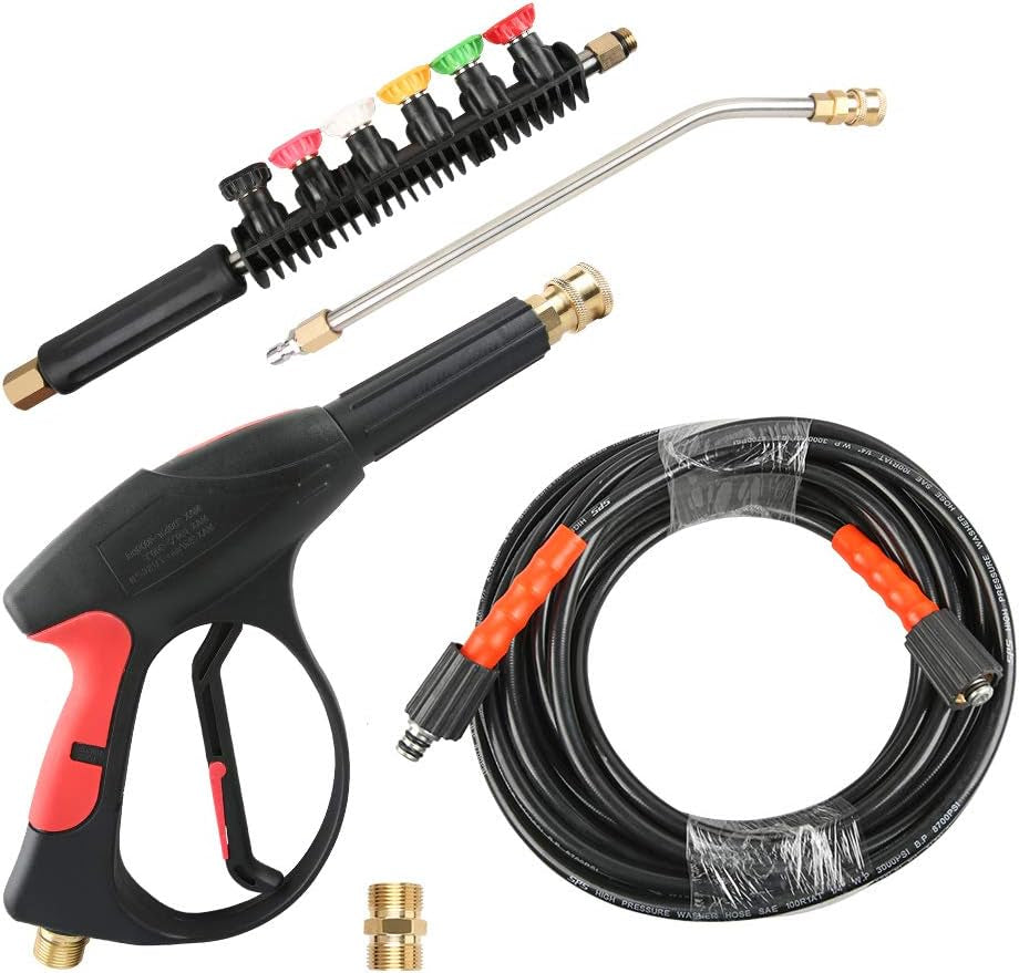 4000 PSI High Pressure Washer Gun Kit with Replacement Extension Wand, M22-14mm Fitting Gun, 1/4”×50FT Hose, 6 Spray Nozzle, 30 Degree Curved Wand...