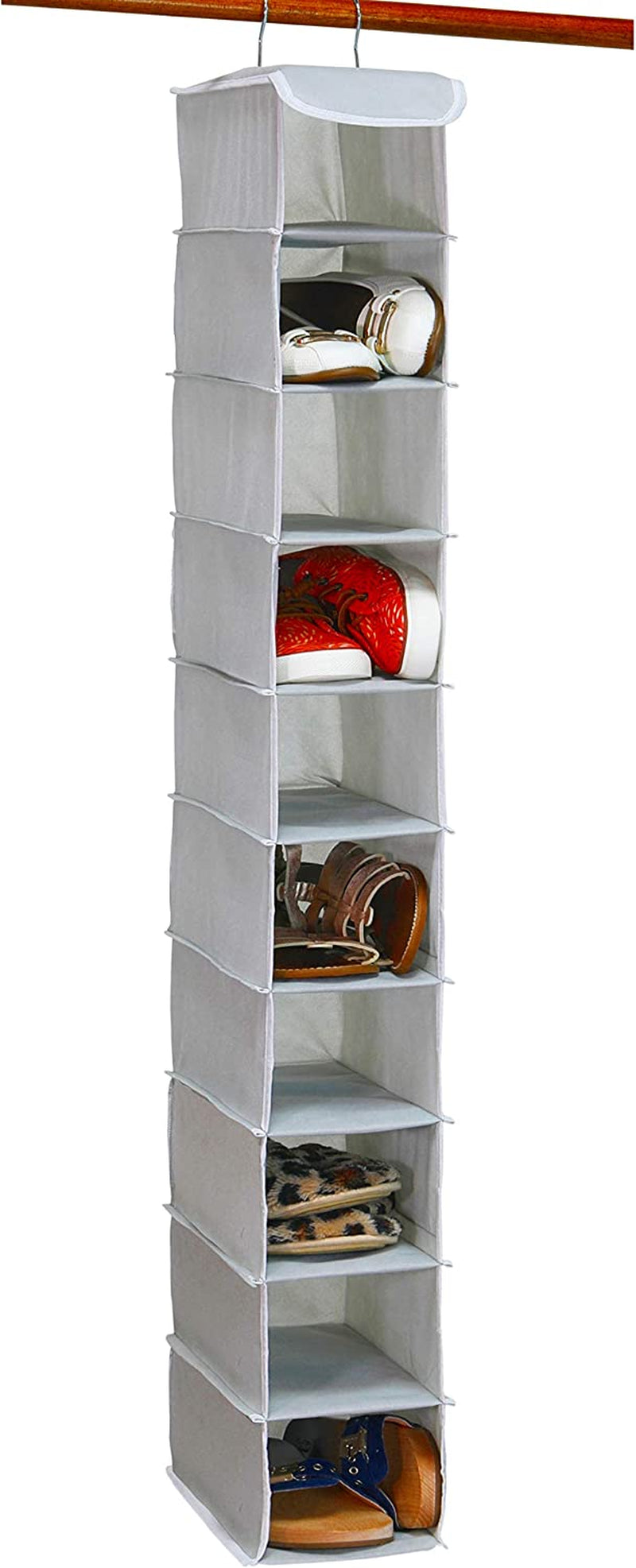 10 Shelves Hanging Shoes Organizer Holder for Closet,10 Pockets, Grey