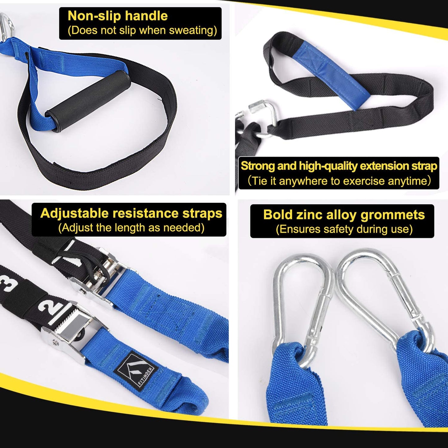 Bodyweight Resistance Trainer Kit - This home suspension training straps set includes resistance loop bands, offering a full-body workout for both indoor and outdoor gyms.