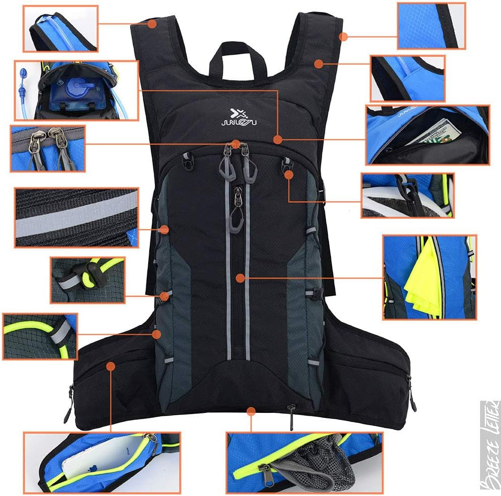 Ultralight Hydration Pack Backpack with 2L BPA Free Water Bag - Includes Self-Storage Bag, Helmet Net, and Adjustable Waist & Shoulder Strap - Ideal for Running, Hiking, Cycling, and Cross Country