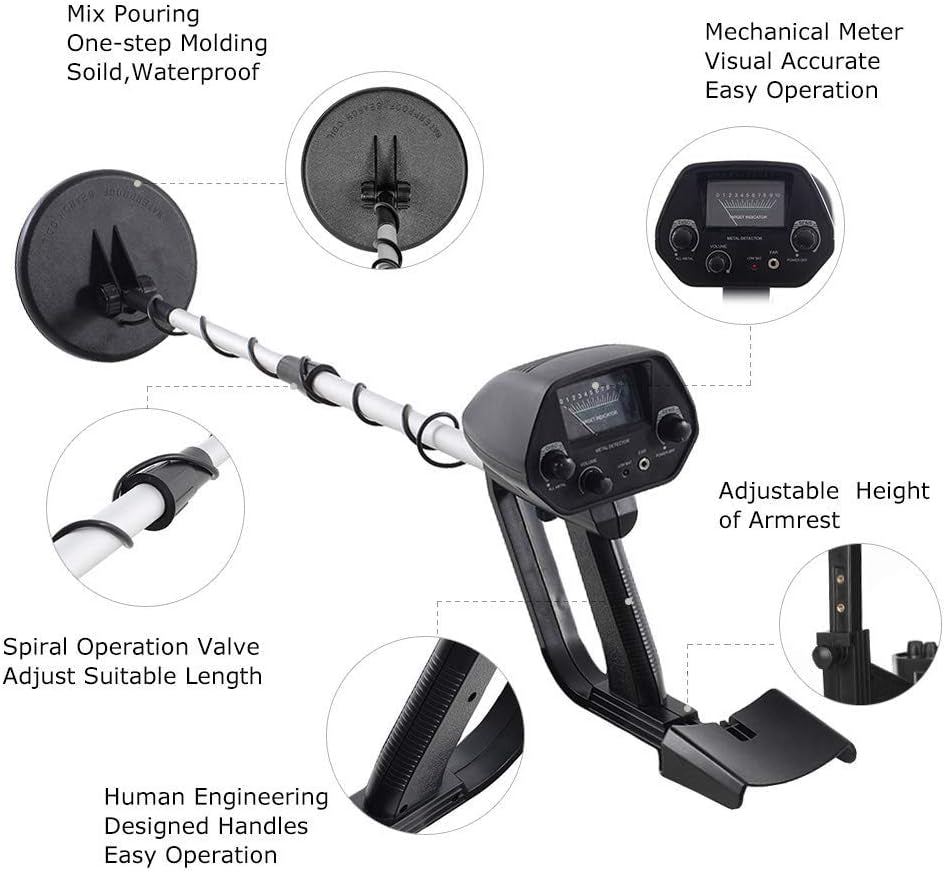 Metal Detector with Adjustable Settings, Lightweight Design, Waterproof Search Coil, Discrimination Control, and High Accuracy, Includes Camping Shovel