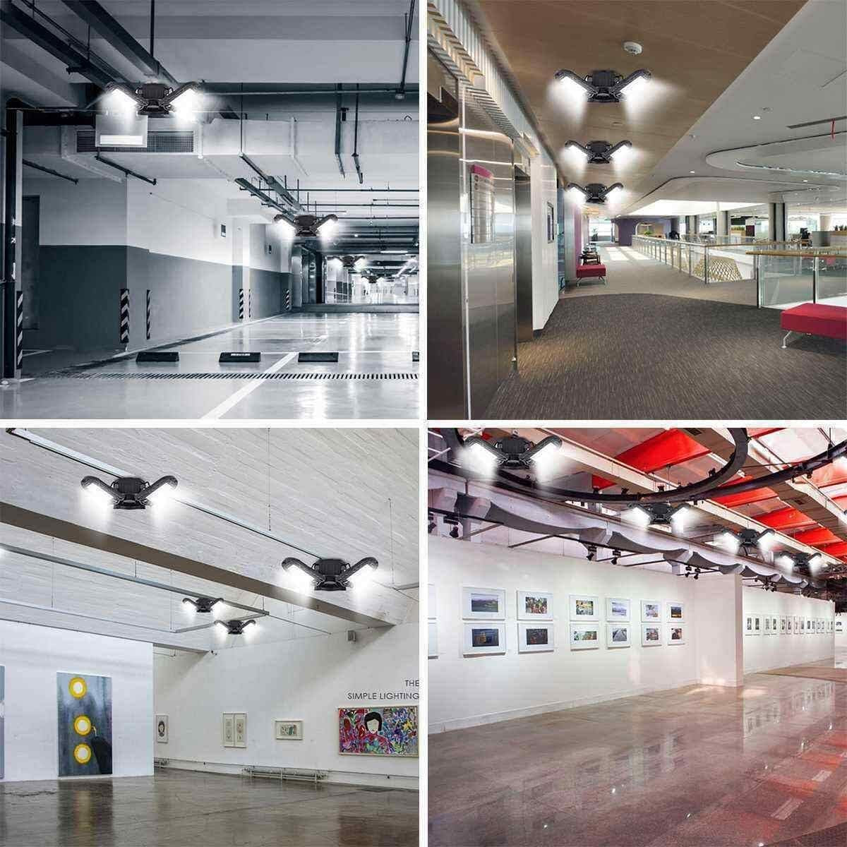 LED Garage Ceiling Light - 6000 Lumen 6500K Daylight 60W, Three Leaf Garage Lighting - Pack of 2