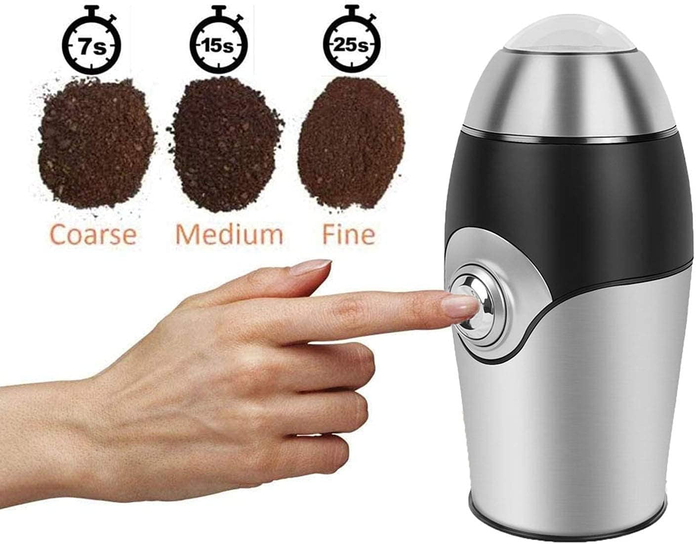 Electric Coffee Grinder - Allows for Coarse, Medium, and Fine Coffee Grinding - 200W Power - Made of Stainless Steel - Suitable for Grinding Coffee and Spices into Powder.