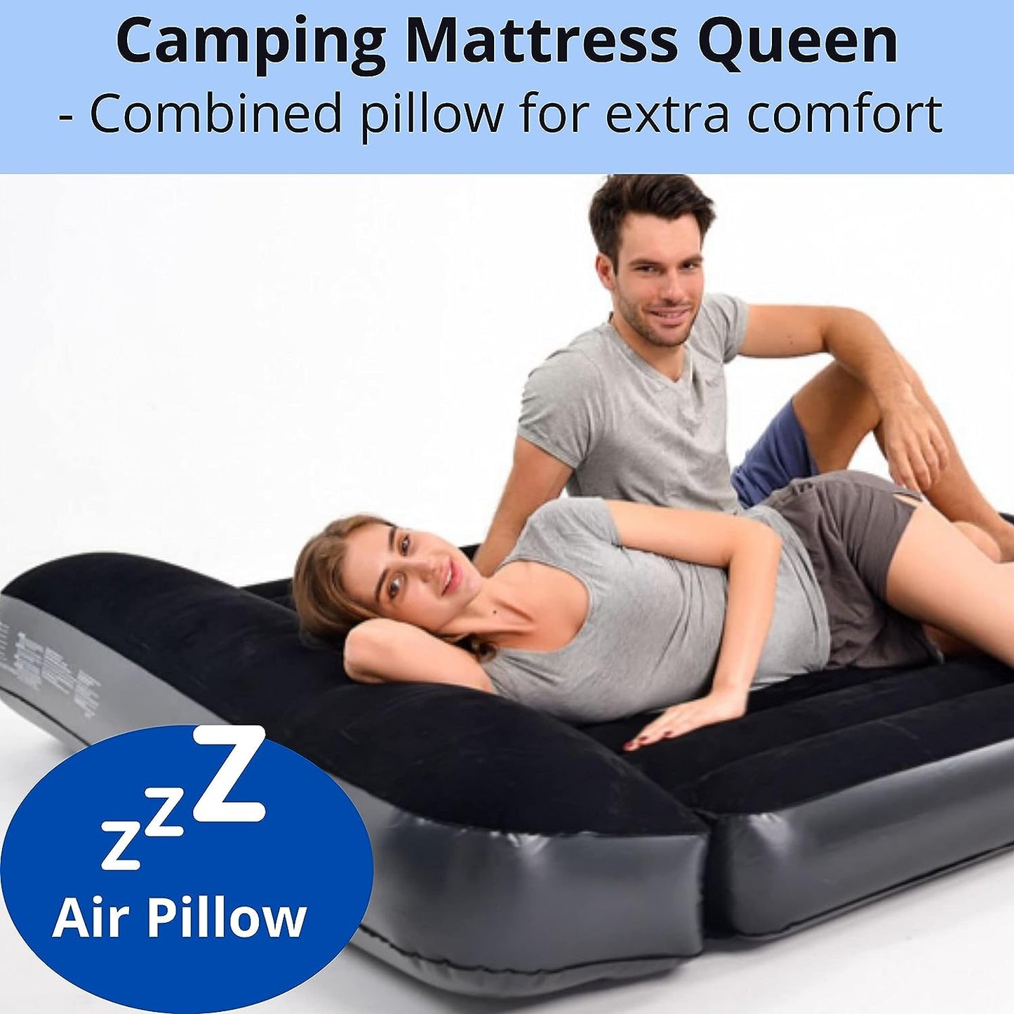 Queen Size Blow-Up Mattress with Deluxe Pillow - 13" Deep, Perfect for Camping and Outdoor Adventures.