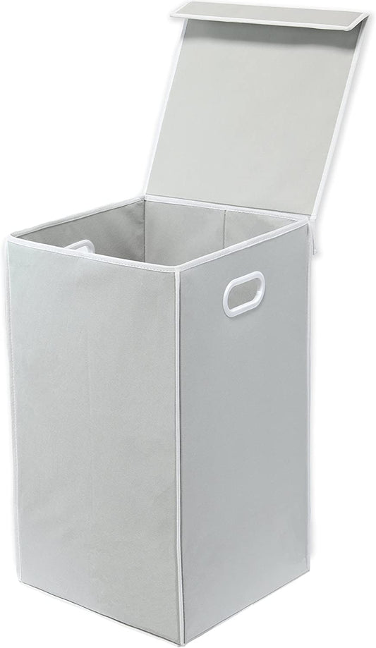 Simple Foldable Laundry Hamper Basket with Lid - Grey