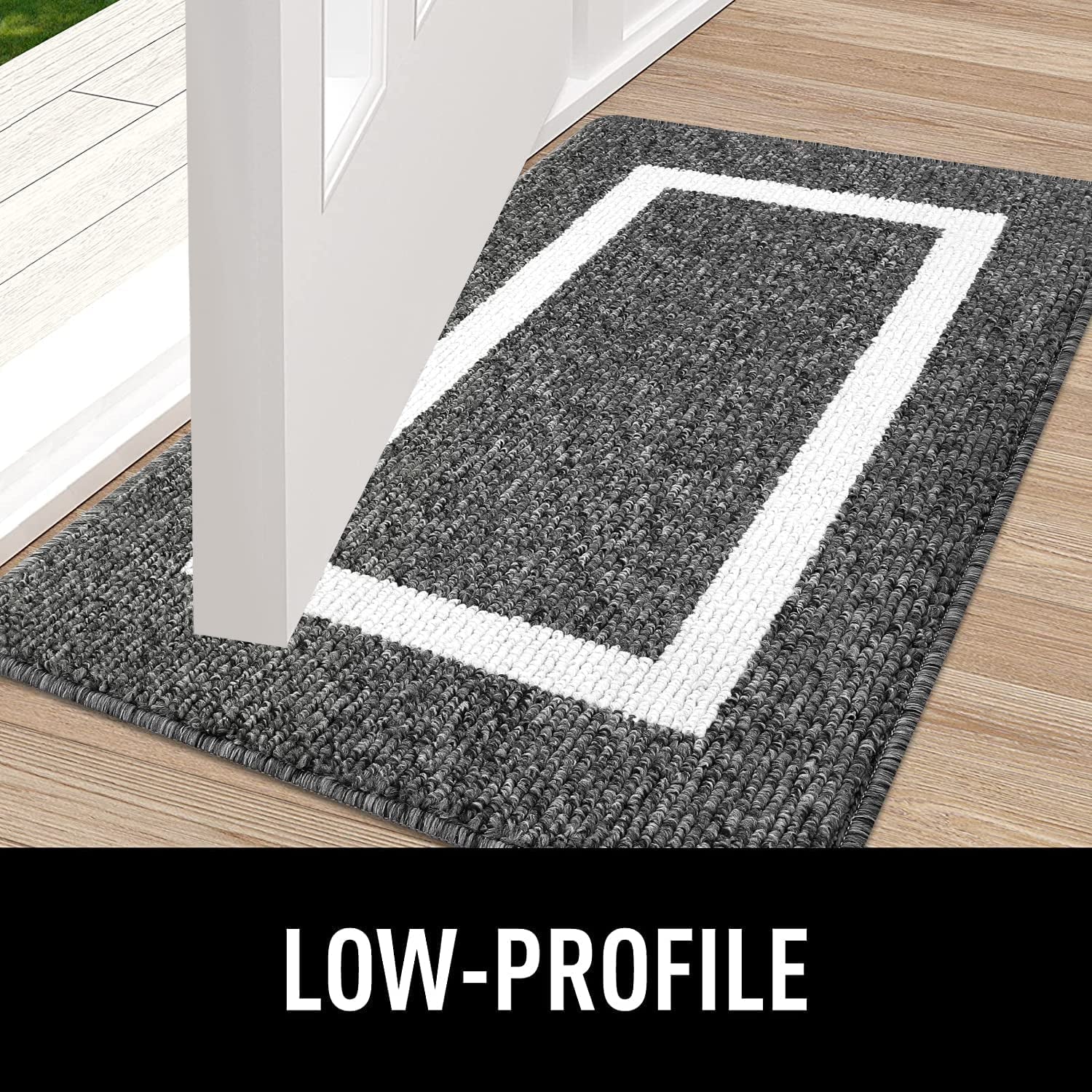 Black Low-Profile Welcome Mat for Entryway: Non-Slip, Dirt-Resistant, Absorbent Indoor Door Mat (32" x 47") - Suitable for Inside and Outside Use, Washable