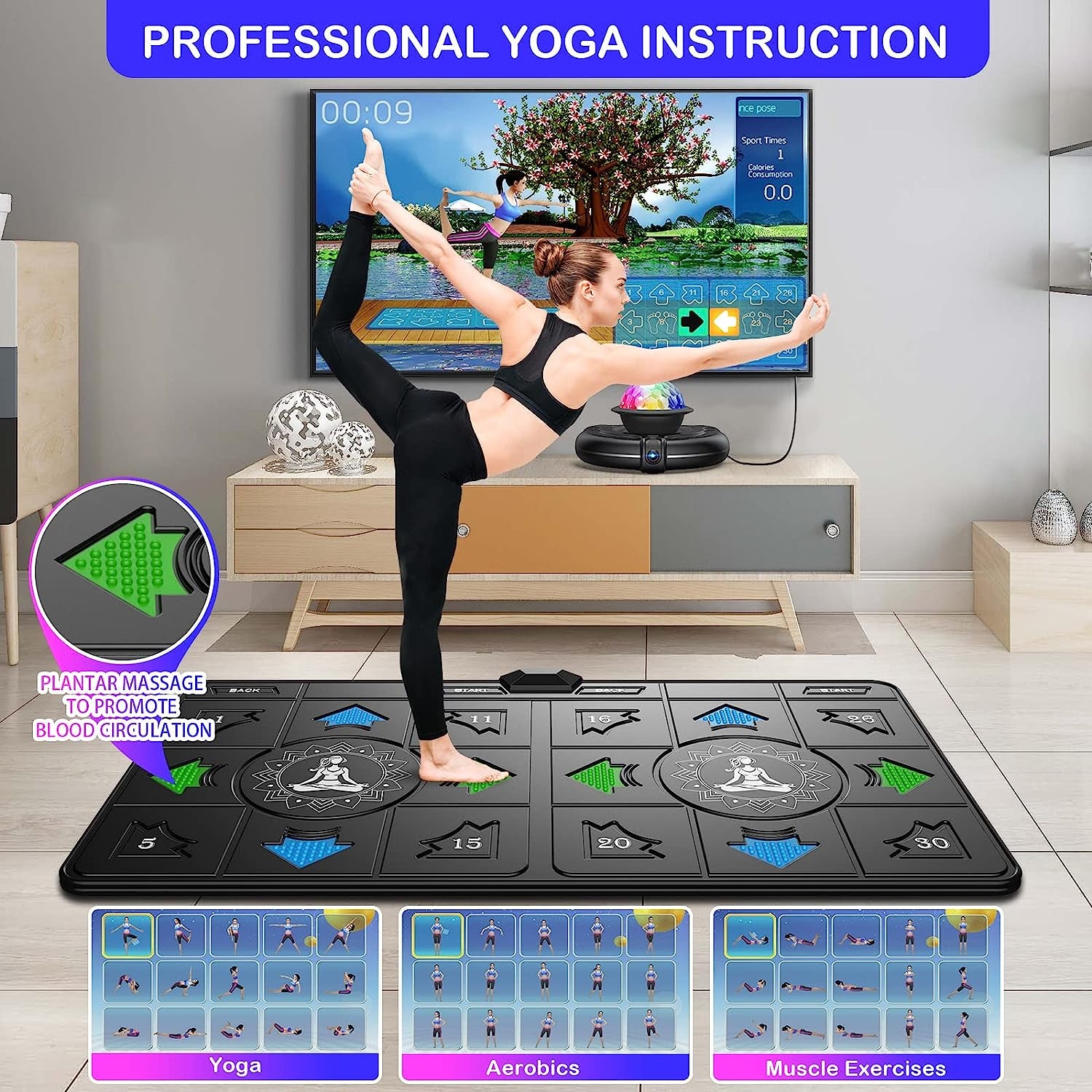 Musical Electronic Dance Mat: Perfect for Kids and Adults. HD Camera, Non-Slip Massage Yoga Dance Pad, Wireless and Ideal for Exercise & Fitness. Turn Your TV into a Dance Step Pad Game - Great Toys Gift for Girls.