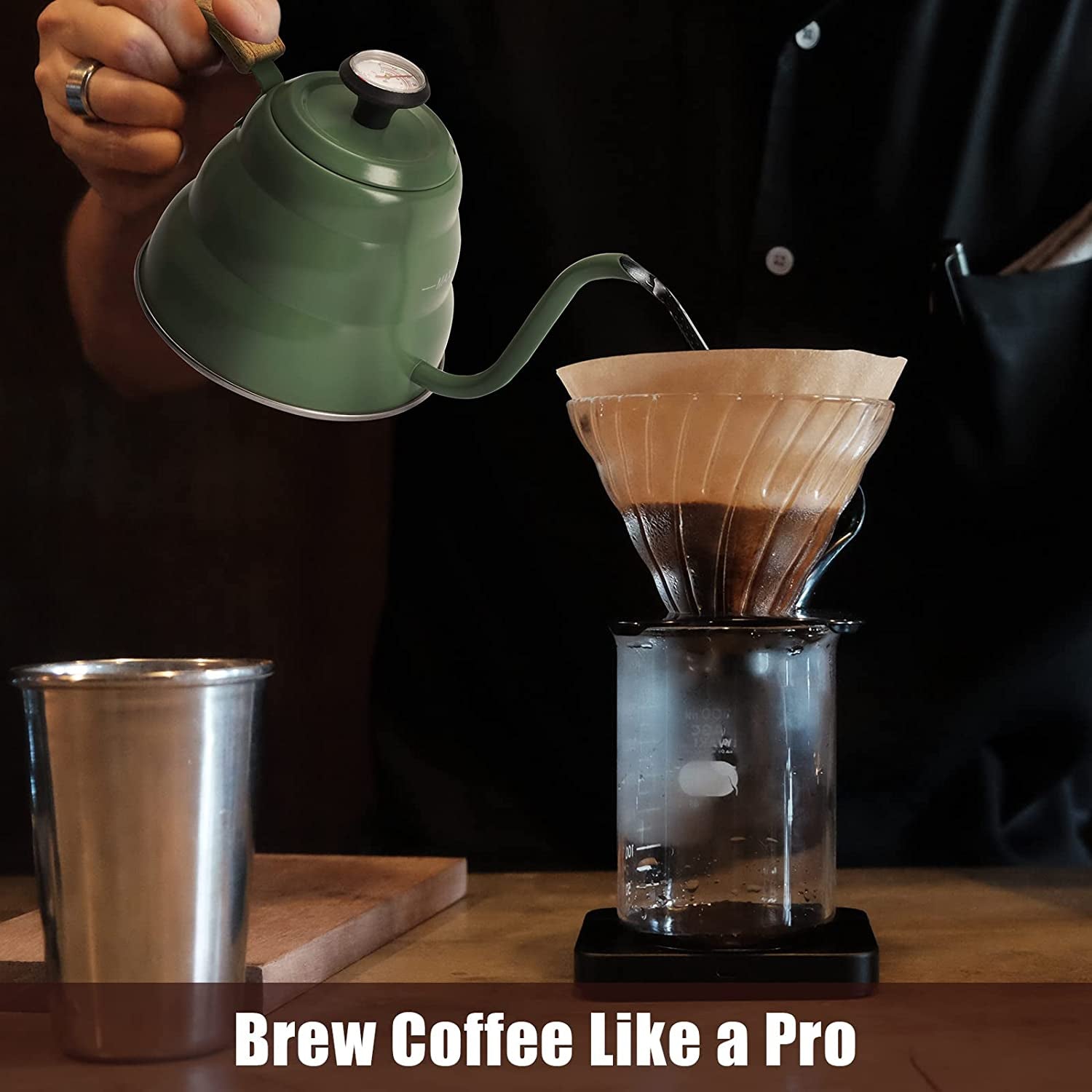 32oz Pour Over Coffee Kettle with Built-in Thermometer - Crafted from Food-Grade Stainless Steel, this Gooseneck Kettle ensures Exact Temperature control for brewing Tea and Coffee