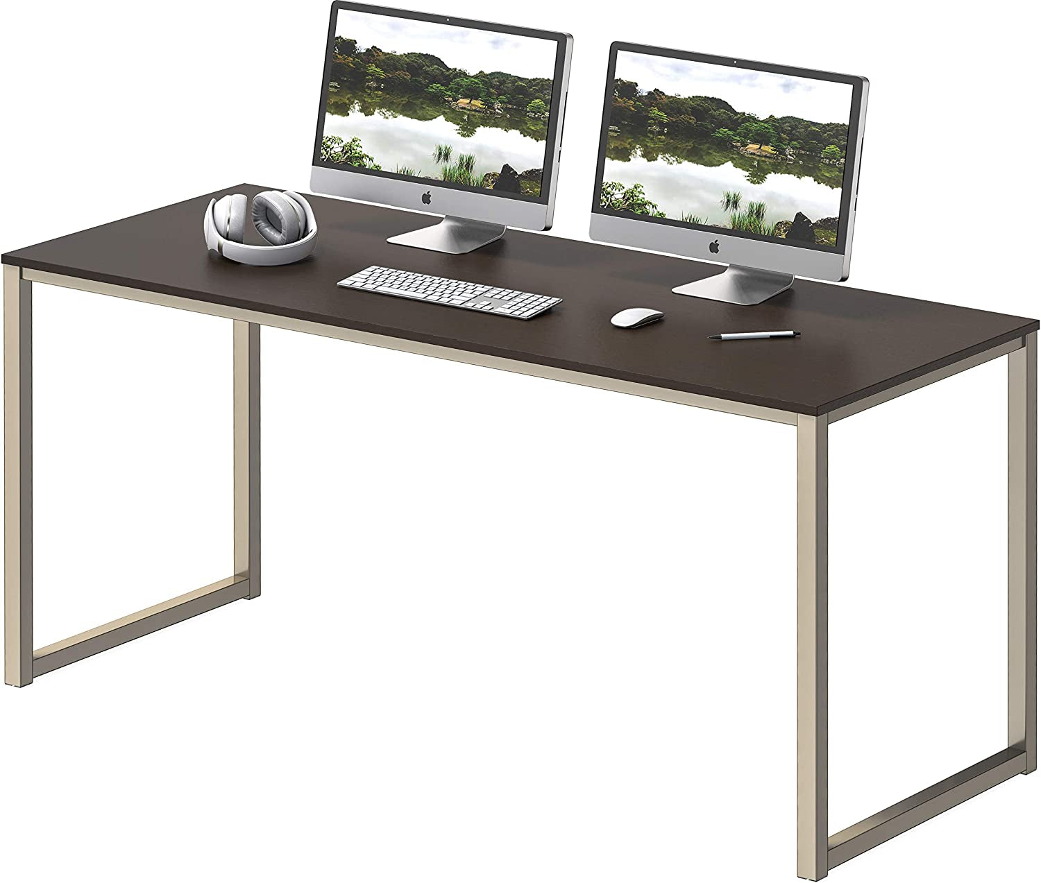 Home Office Computer Desk: Silver/Espresso, 48-Inch (121 cm W x 60 cm D).