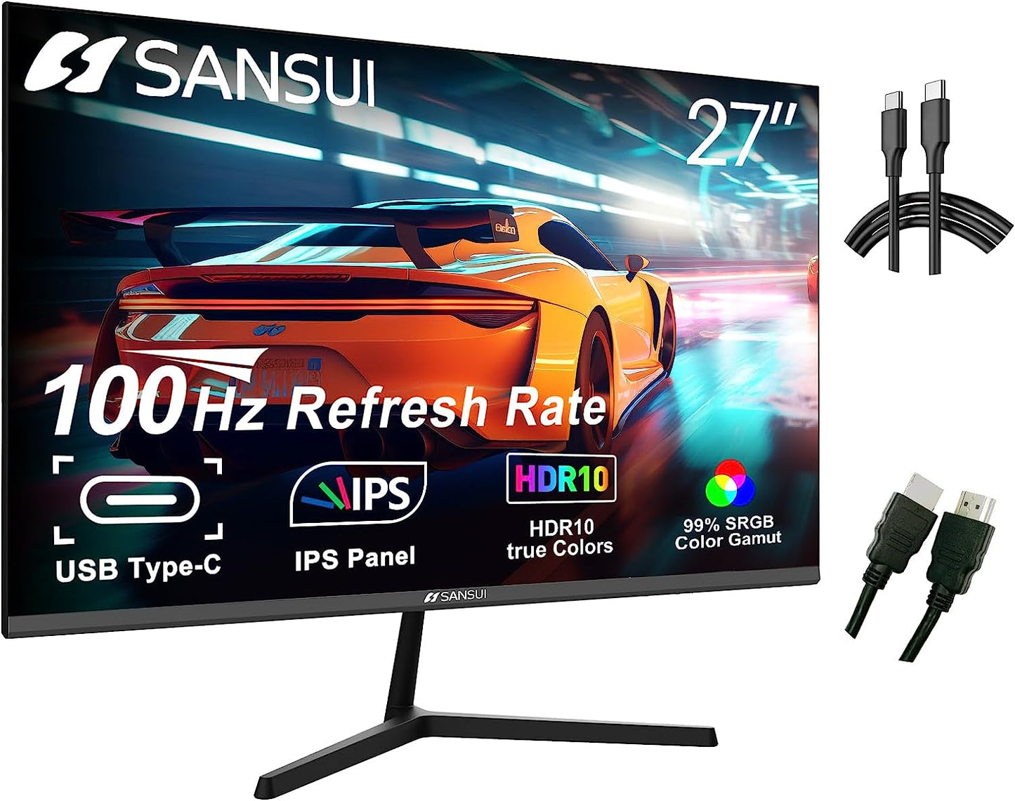 27-Inch IPS Computer Monitor with 100Hz Refresh Rate, USB Type-C, Full HD Resolution, HDR10, Built-in Speakers, HDMI and DP Connectivity, Tilt Adjustable, VESA Compatible - Ideal for Gaming and Office Use (Includes ES-27X3 Type-C Cable & HDMI Cable)