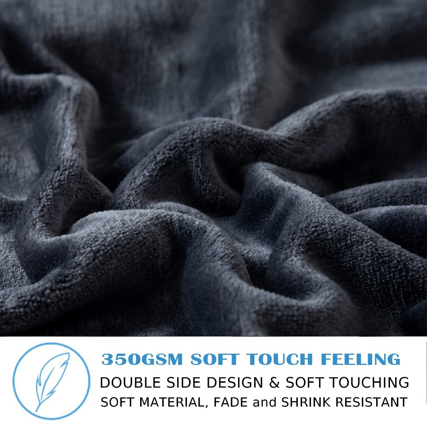 350GSM Fleece Blanket: Lightweight Microfiber Anti-Static Blanket in Dark Grey color, measuring 50x60 inches. Perfect as a Bed Throw Blanket.