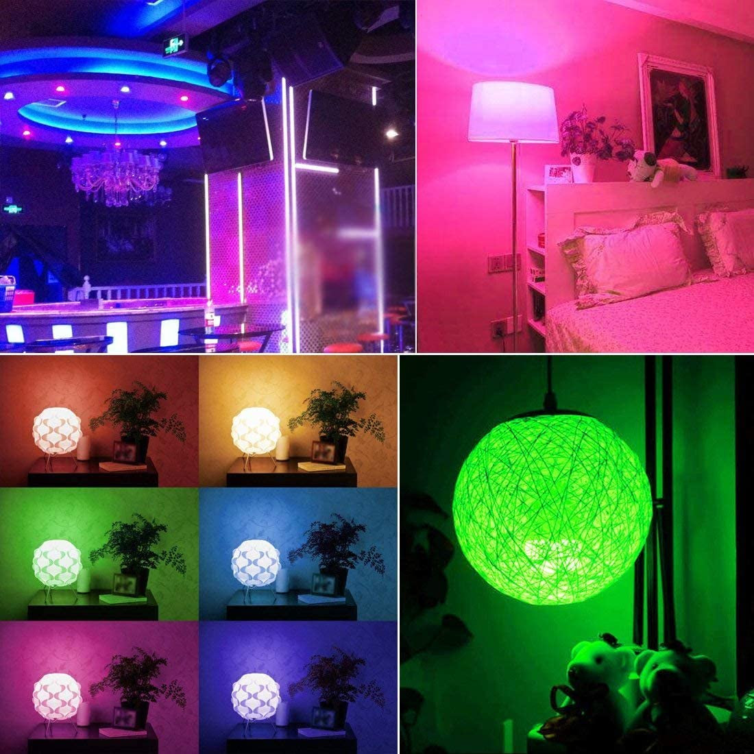 Pack of 2 LED Light Bulbs: Equivalent to 70W, RGB Color Changing Bulbs with 2 Moods, Memory, Sync, Dimmable, A19 E26 Screw Base, and Timing Remote Control Included.