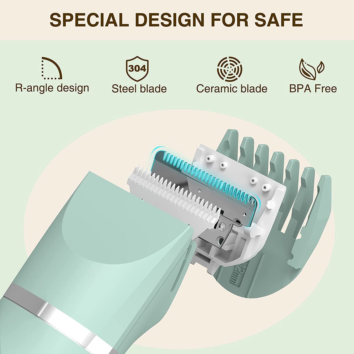 Rechargeable Electric Shaver for Women: Waterproof Bikini Trimmer with Ceramic Blades for Hair Removal on Bikini, Legs, and Pubic Area - IP7X Washable Head, Wet and Dry Use - Green