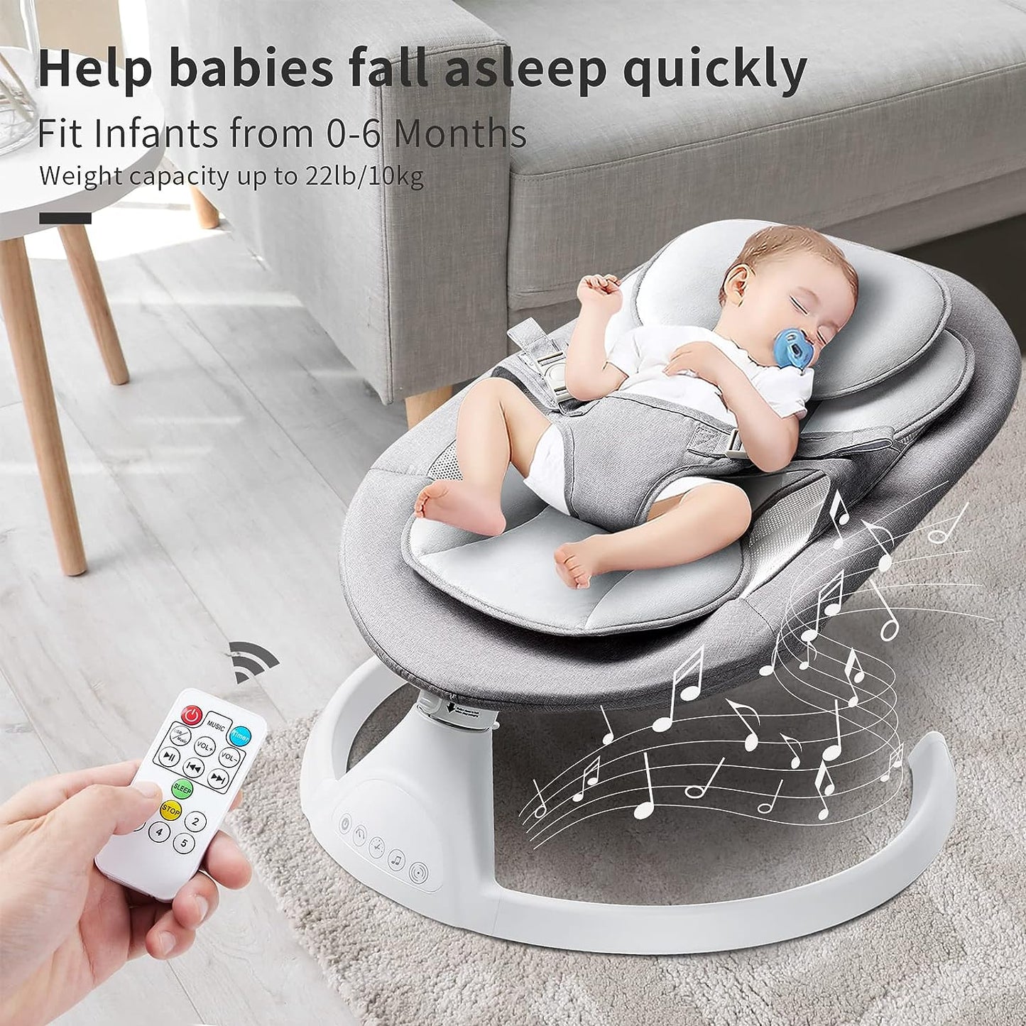 Baby Swings Bluetooth Baby Rocker For Infants with 5 Unique Motions, Natural Sway Baby Swing for Newborn, LED Touch Panel,Music Speaker,Remote Control,Swing for Infants,Gray