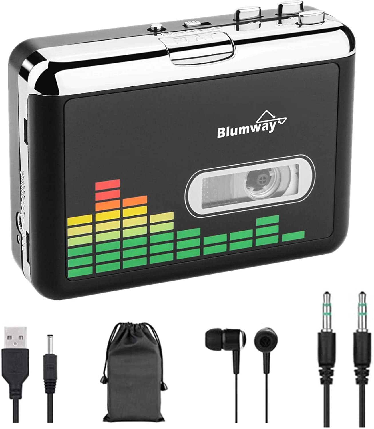 Portable Walkman-Style USB Cassette to MP3 Converter - Transform Your Audio Music Cassette Tapes to Digital Format with Included Earphones, No Computer Required